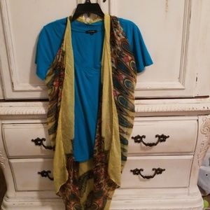 Blue top with vibrant scarf